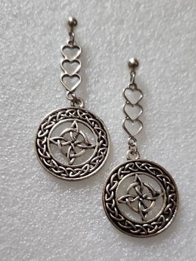 Hand Crafted Silver Heart-Link Celtic Knot Drop Earrings